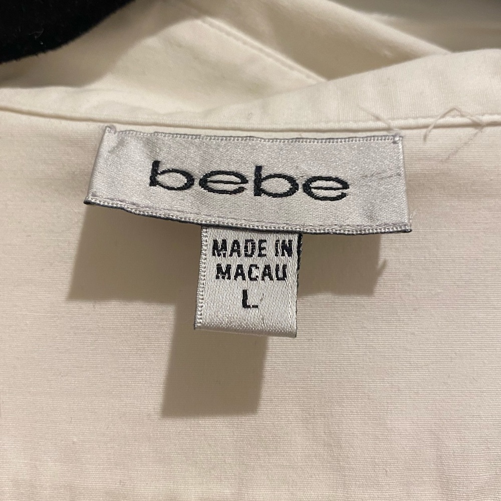 Bebe White Button Down Blouse With Stretch, Large - image 3